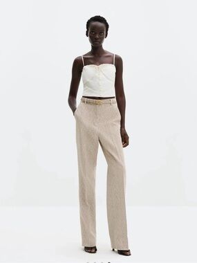 By Malina Textured High-Rise Wide-Leg Trousers in smart casual Light Beige NWT
